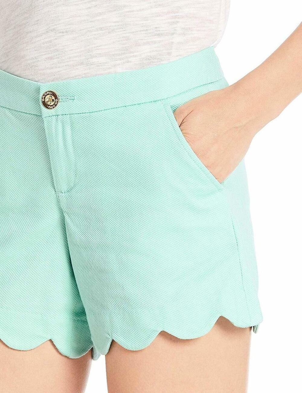 Lilly Pulitzer The Buttercup 5” Textured Scalloped Hem Shorts Aqua Blue 4 preppy